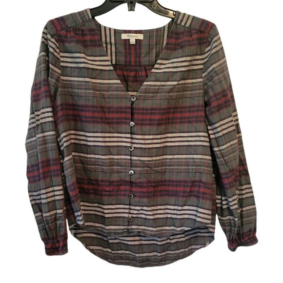 Madewell V-Neck Button-Down Shirt in Pineview Plaid Size Small - Picture 2 of 8